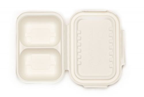 Lunchbox mit Klappdeckel mittig 2-geteilt mit SAFE LOCK Deckel 23,0x15,0x6,0cm Zuckerrohr