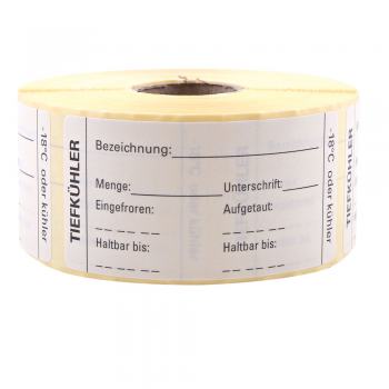 Etikett "Tiefkühler" selbstklebend auf der Rolle