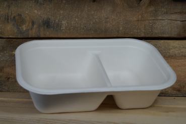 Menüschale 22,9x15,3cm weiß 600/400ml zweigeteilt Zuckerrohr