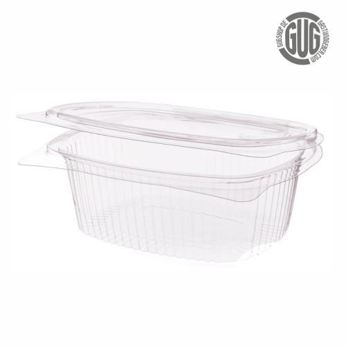 Feinkostschale oval rPET mit Klappdeckel 750ml 17,3 x 14,6 x 6,2cm