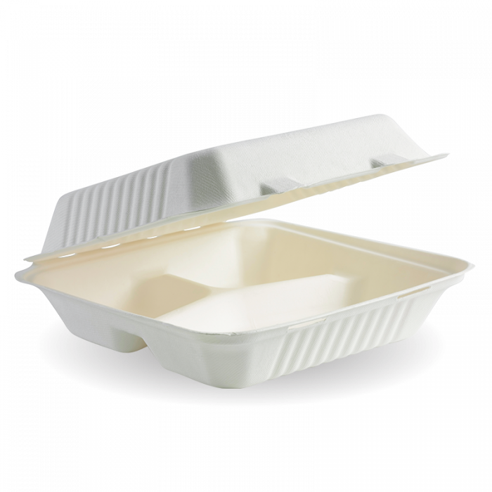 Take-away Box Zuckerrohr 3-geteilt 23,0 x 23,0 x 8,0cm