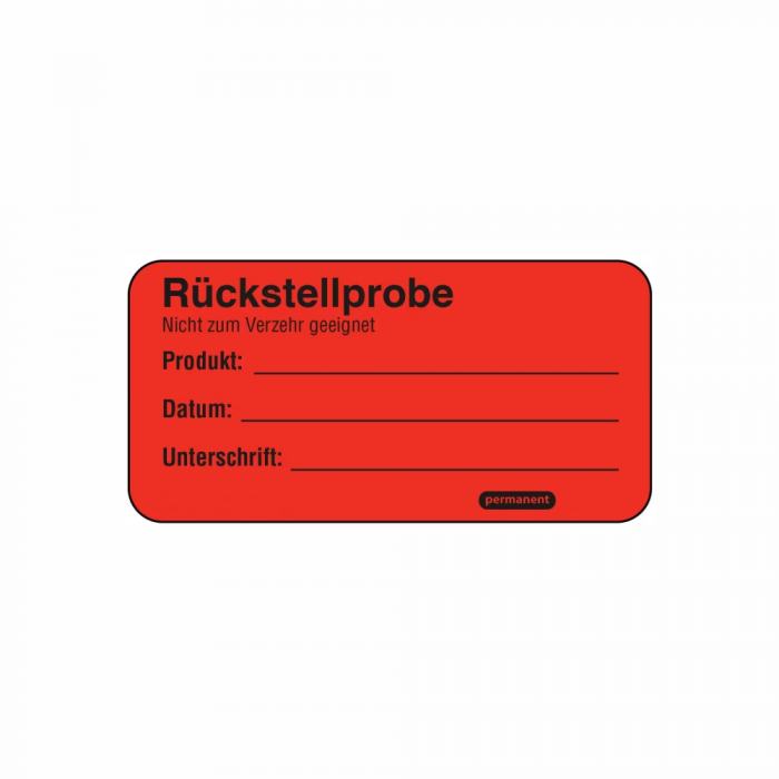 Etikett "Rückstellprobe" selbstklebend auf der Rolle