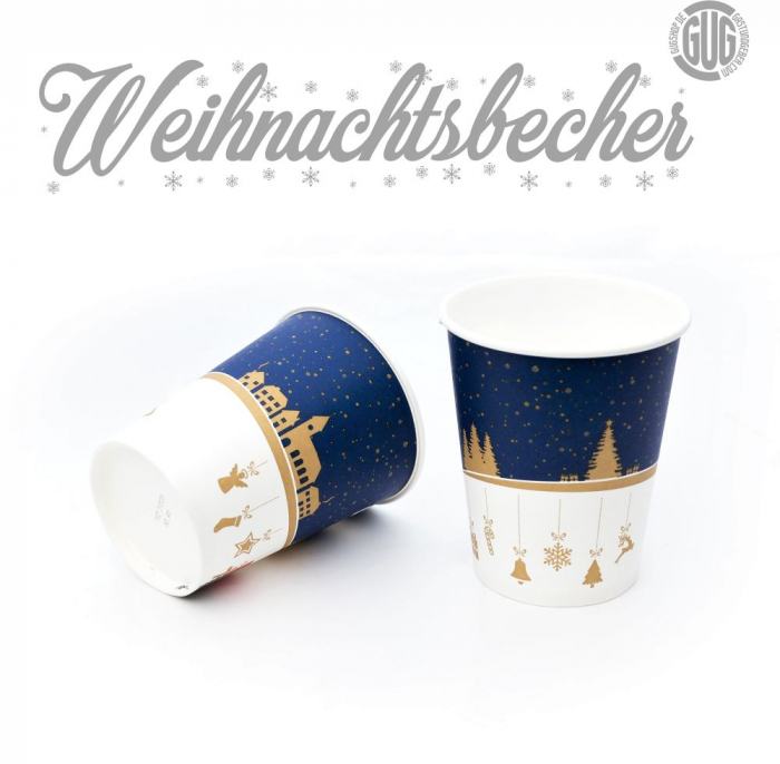 Pappbecher mit Weihnachtsmotiv FSC® 0,2L Ø8,0cm geeicht - Glühweinbecher