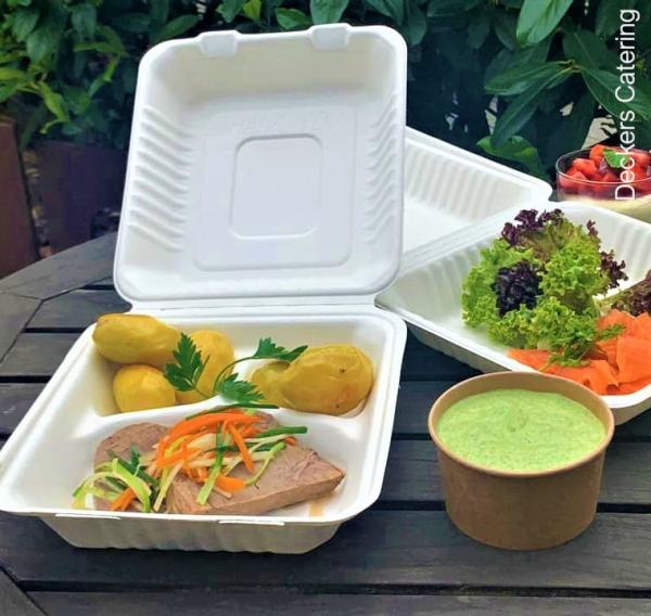 Take-away Box Zuckerrohr 3-geteilt 23,0 x 23,0 x 8,0cm